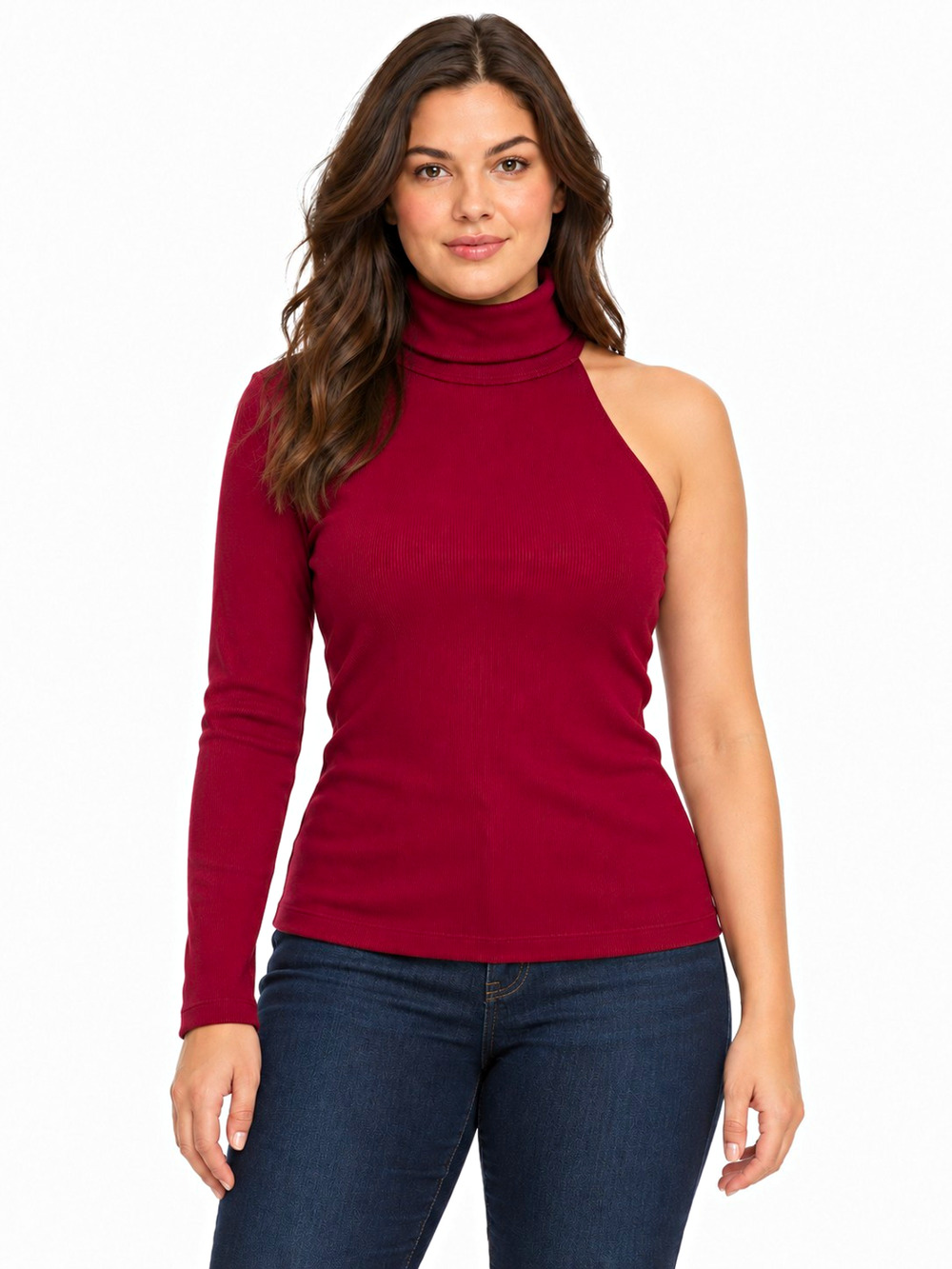 Calvin Klein Collection Women’s XL Red One-Shoulder Asymmetric Turtleneck Top